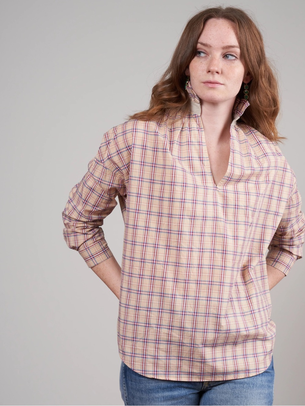 A Shirt Thing Penelope Plaid Top in Toast